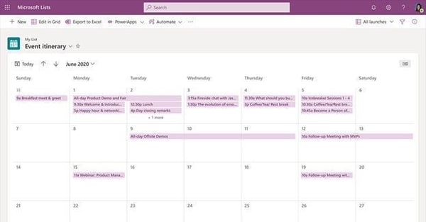 MSLists-Calendar View