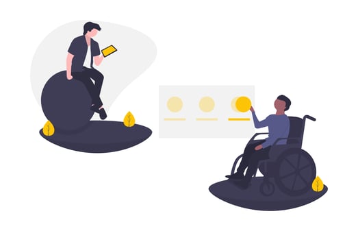 UnDraw illustration of one man sat looking at an ipad and another man in a wheelchair
